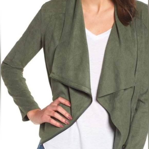 Blank NYC Sunny Days Faux Suede Asymmetrical Zip Up Moto Jacket Olive Green Sz M - Picture 1 of 10